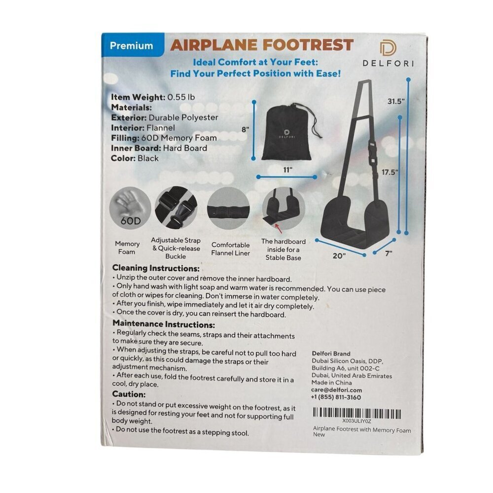 Premium Airplane Footrest With Memory Foam Pillow  Adjustable Height & Durable D - Picture 2 of 5